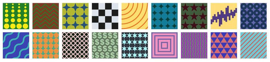 Set of geometric posters. Simple shape and patterns in colorful tones. Abstract style. vector