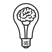Symbol of creativity, creative idea and mind, thinking. Good idea. Light bulb and brain with a thin line. vector