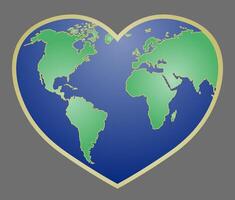 Continents of the world in the heart. World map isolated in heart. Flat Earth, world map template. vector