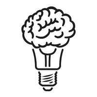 Light bulb and brain with a thin line. Symbol of creativity, creative idea and mind, thinking. Good idea. vector