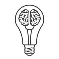Good idea. Light bulb and brain with a thin line. Symbol of creativity, creative idea and mind, thinking. vector