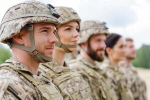 A group of soldiers are standing in a row photo