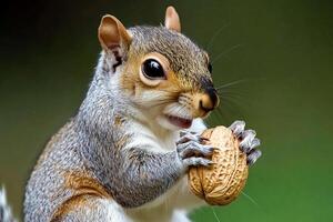 A squirrel is eating a nut photo