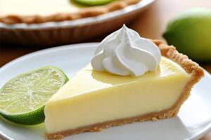 A slice of key lime pie with whipped cream photo