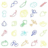 Vegetables with colored artistic strokes. Vegetable set. Thin line illustrations. vector