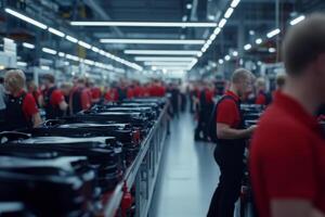 A factory with people working on machines photo