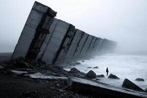 A man standing on the edge of a cliff in the ocean photo