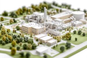 A model of a factory surrounded by trees photo