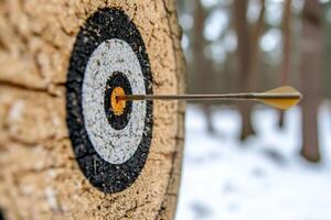 A close up of a target with an arrow in it photo