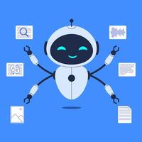 Multitasking robot handling various functions. illustration for artificial intelligence, smart assistant and automation technology concepts vector