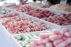 A display of candy canes on display at a market photo