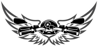 Motorcycle Handlebar with Wings and Speedometer in Black and White Design vector
