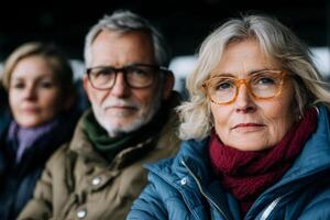 Three older people sitting in a row photo