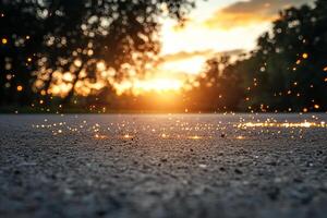 A road with sparkles on it at sunset photo