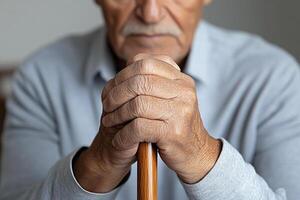 An older man with a cane in his hand photo