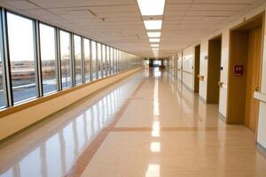 A long hallway with a lot of windows photo
