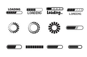 Loading Icons Set Progress Bars, Spinners, and Indicators in Black and White vector