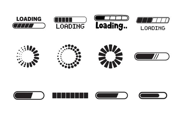 Loading Icons Set Progress Bars, Spinners, and Indicators in Black and White