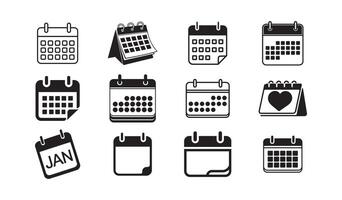 Calendar Icon Set. Minimal Schedule Symbols, Date Planner, Monthly Organizer Templates vector