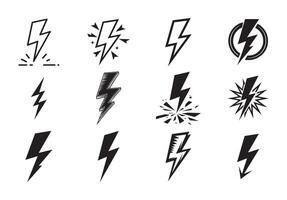 Lightning Bolt Icons Set. Thunderbolt Symbols and Energy Icons in Black and White vector