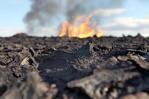 A close up of a fire burning in the middle of a field photo