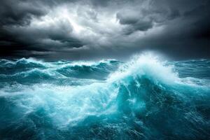 Stormy sea with dark clouds and waves photo