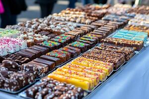 A table with many different types of chocolate bars photo
