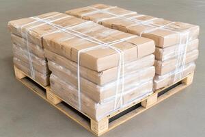 A pallet with boxes stacked on it photo