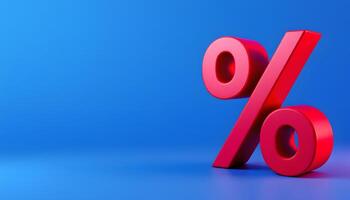Percentage sign standing upright on a vibrant blue surface photo