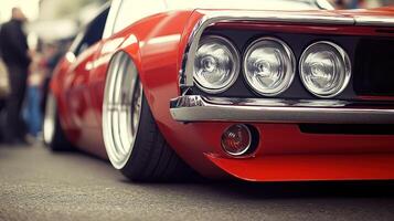 Classic lowrider, vibrant red, custom build photo