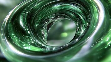 Emerald liquid vortex swirling, macro studio shot, bokeh background, design element photo