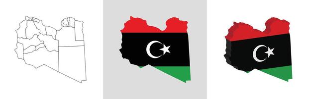 Libya outline, fill with flag and 3d map vector
