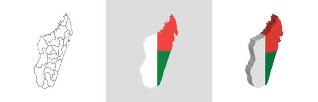 Madagascar outline, fill with flag and 3d map vector