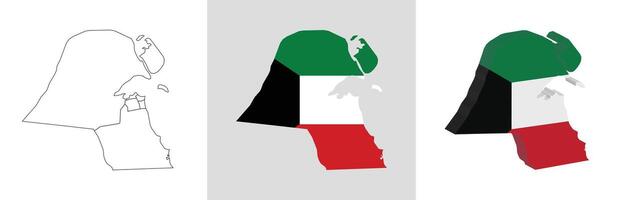Kuwait outline, fill with flag and 3d map vector