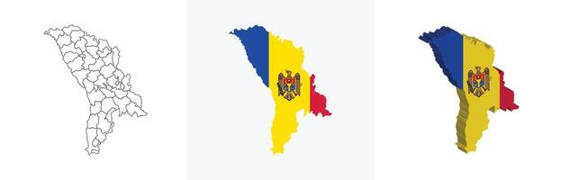 Moldova outline, fill with flag and 3d map vector