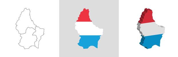 Luxembourg outline, fill with flag and 3d map vector