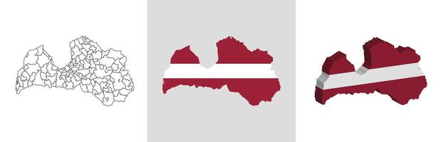 Latvia outline, fill with flag and 3d map vector