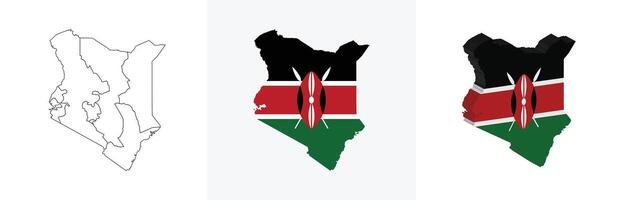 Kenya outline, fill with flag and 3d map vector