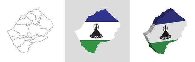 Lesotho outline, fill with flag and 3d map vector