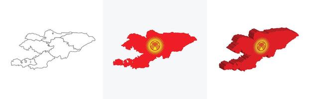 Kyrgyzstan outline, fill with flag and 3d map vector