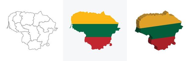 Lithuania outline, fill with flag and 3d map vector