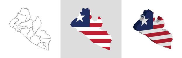 Liberia outline, fill with flag and 3d map vector