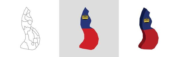 Liechtenstein outline, fill with flag and 3d map vector