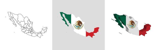 Mexico outline, fill with flag and 3d map vector