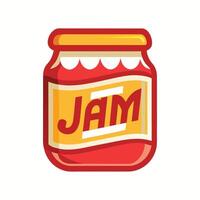 Jar of delicious red jam with the word JAM on the label. vector