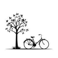 Bicycle parked under a tree silhouette with white background vector