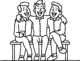 three friends sitting on a bench coloring page vector
