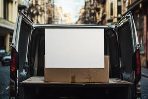 A white box is sitting on the back of a truck photo