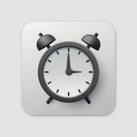 3D black alarm clock icon with clear clock face, minute and second hands, symbolizing time, accuracy, deadline, reminder, and countdown in a modern design. Not AI. vector