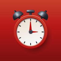 3D red alarm clock icon with clear clock face, minute and second hands, symbolizing time, accuracy, deadline, reminder, and countdown in a modern design. Not AI. vector
